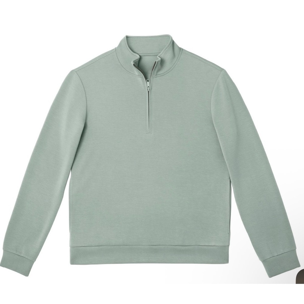Mens Sage Green‎ Quarter Zip Mock Neck Pullover Sweatshirt with Pockets Size S